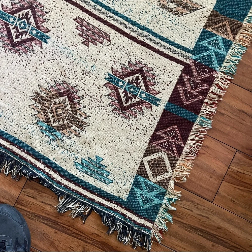 Vintage Southwestern Afghan Throw or Wall Hanging Blanket  Multicolored